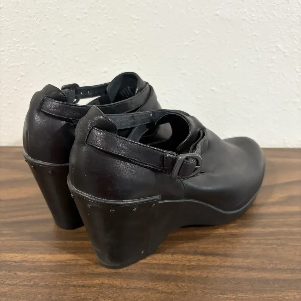 Dansko Franka Womens Sz 41‎ US 10.5 11 Strappy Wedge Clog Black Leather Bootie